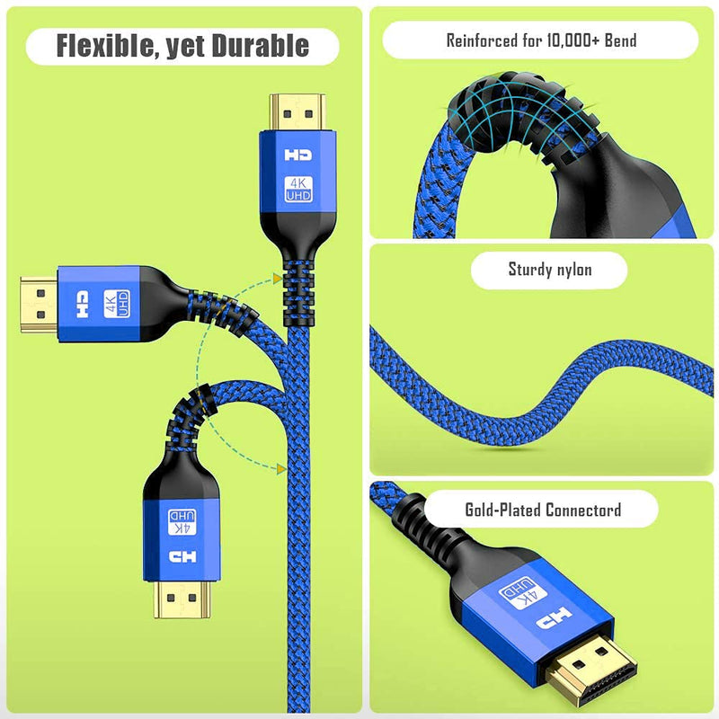 BrexLink 4K@60Hz HDMI Cable 6ft [2-Pack], 18Gbps High Speed HDMI 2.0 Cable, HDMI Male to Male,Ultra HD, 2K, 1080P & ARC Compatible with UHD TV, PS5/PS4/PS3, Xbox（Blue） HDMI-HDMI-6.6ft-Blue-2Pack