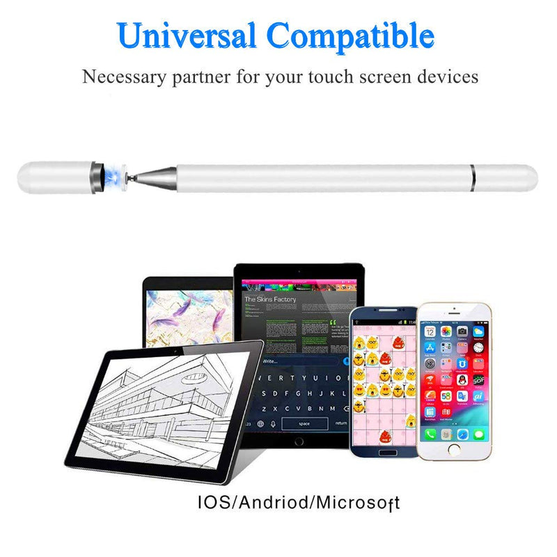 Universal Disc Stylus Touch Screen Pens for All Phones/Ipad /iOS/Android,[2 in 1 Precision Series] Disc Stylus Touch Screen Pens,with 4 Replacement Tips - (2 Pcs, White/Black).