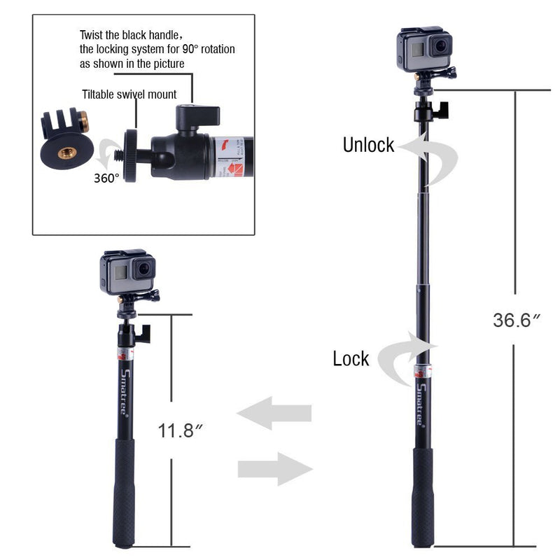 [AUSTRALIA] - Smatree Extendable Aluminum Selfie Stick/Monopod Compatible for GoPro Max/Hero 9/8/7/6/5/4/3+/GOPRO Hero(2018)/AKASO GeekPro SJCAM SJ4000 SJ5000 Xiaomi Yi Camera Action Camera 