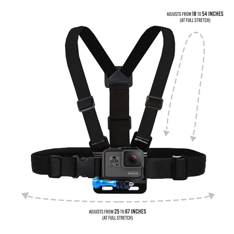 MiPremium Chest Mount Harness Compatible with GoPro Hero 9 8 7 6 5 4 3 3+ 2 Fusion Session Black Silver & AKASO EK7000 Sjcam Sports Cameras Adjustable Body Strap Jhook & Aluminum Thumbscrew Accessory