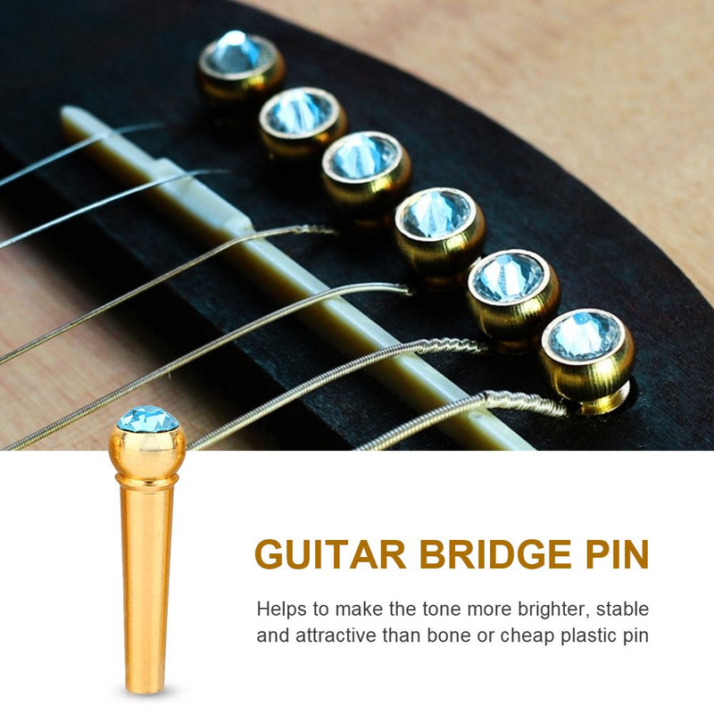 Bnineteenteam Guitar Bridge Pins, Brass Material Guitar Bridge Pins with Crystal Glass Dot Decor Head (6Pcs) sky blue