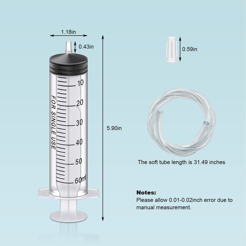 [AUSTRALIA] - 15Pack 60ml Plastic Syringe Sterile Individual Wrap with Tip Cap&Soft Tube, Measurement and Dispensing Syringe Tools for Science Labs,Liquid Measuring,Feeding Pets,Oil or Glue Applicator (60ml, 15) 1.0 