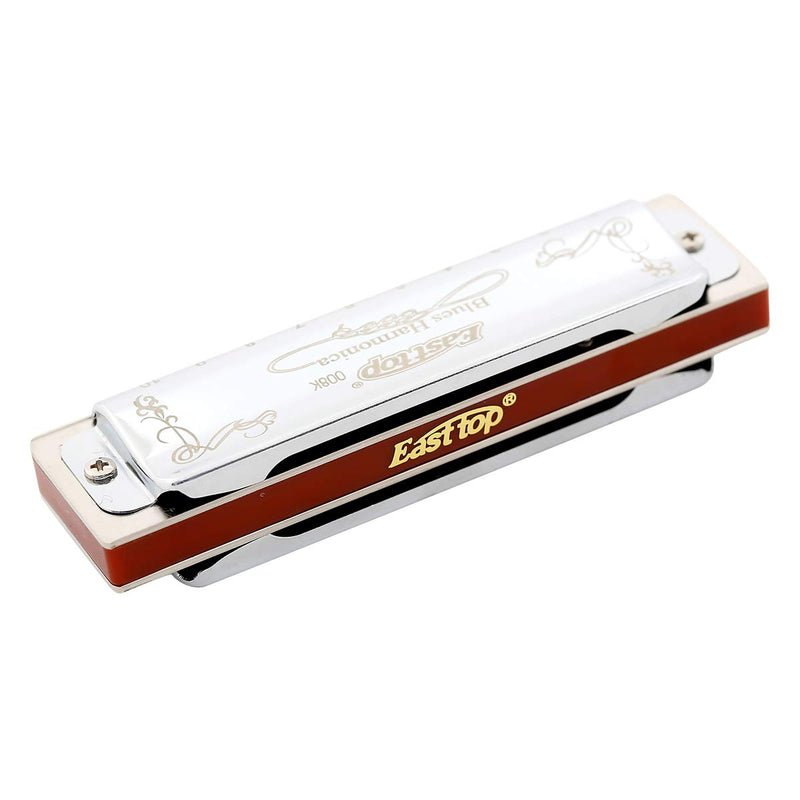 East top Harmonica, Diatonic Harmonica Key of C, Blues Harp Mouth Organ 10 Holes 008K with Silver Cover, Blues Harmonicas For Adults, Professionals, Beginners and Students