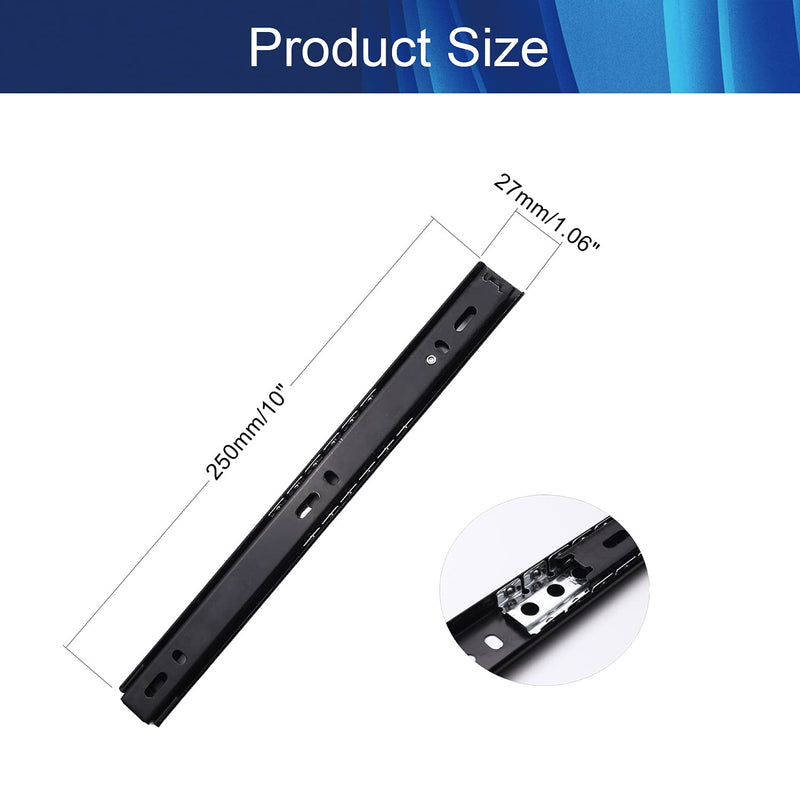 [AUSTRALIA] - Yinpecly 1Pair Metal Ball Bearing Side Mount Drawer Slides for Furniture Drawers, Cold Rolled Steel 2 Fold Ball Slide Drawer Ball Bearing Slide Track Rail, Black Tone 10" Length 10 Inch 