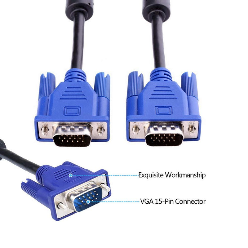 AISIBO HD15 15Pin Gold Plated DB15 VGA Male to Male Monitor Cable VGA to VGA TV Computer Monitor DVD Wire Cord (5 Ft Blue Connector)