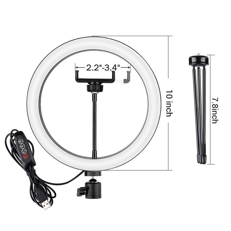 Ring Light with Tripod Stand and Phone Holder, 10 inch Desktop LED Circle Lighting for Zoom Meeting, Portable Desk Halo Light for iPhone Tiktok Streaming Makeup Selfie Photo YouTube Video Recording