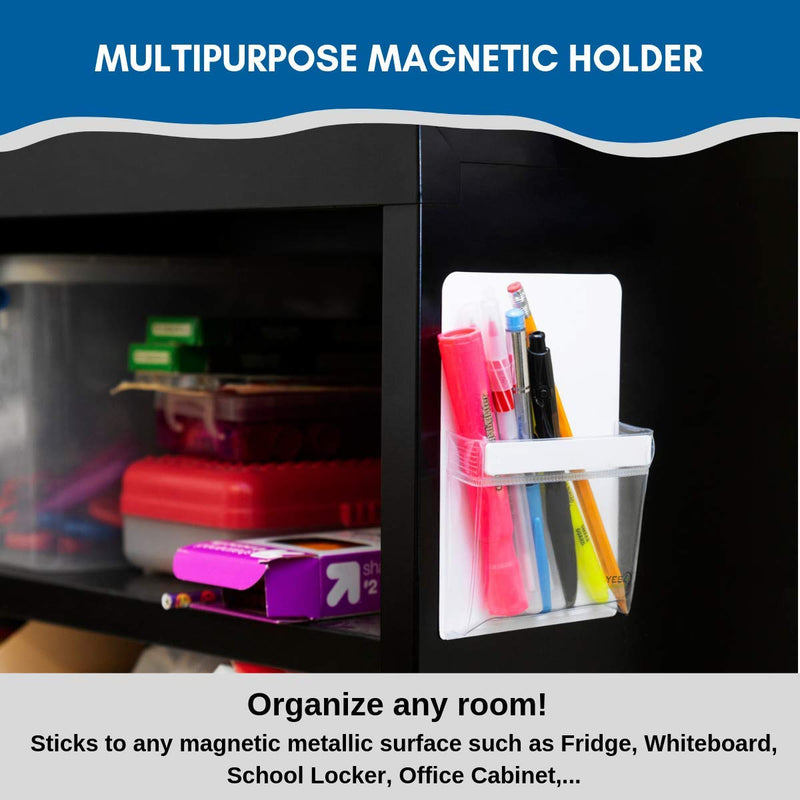 Magnetic Pen Holder for Refrigerator with Strong Magnetic Back - Dry Erase Marker Holder Ideal for Whiteboard, Fridge - Pencil Cup (Medium, White) Medium - White