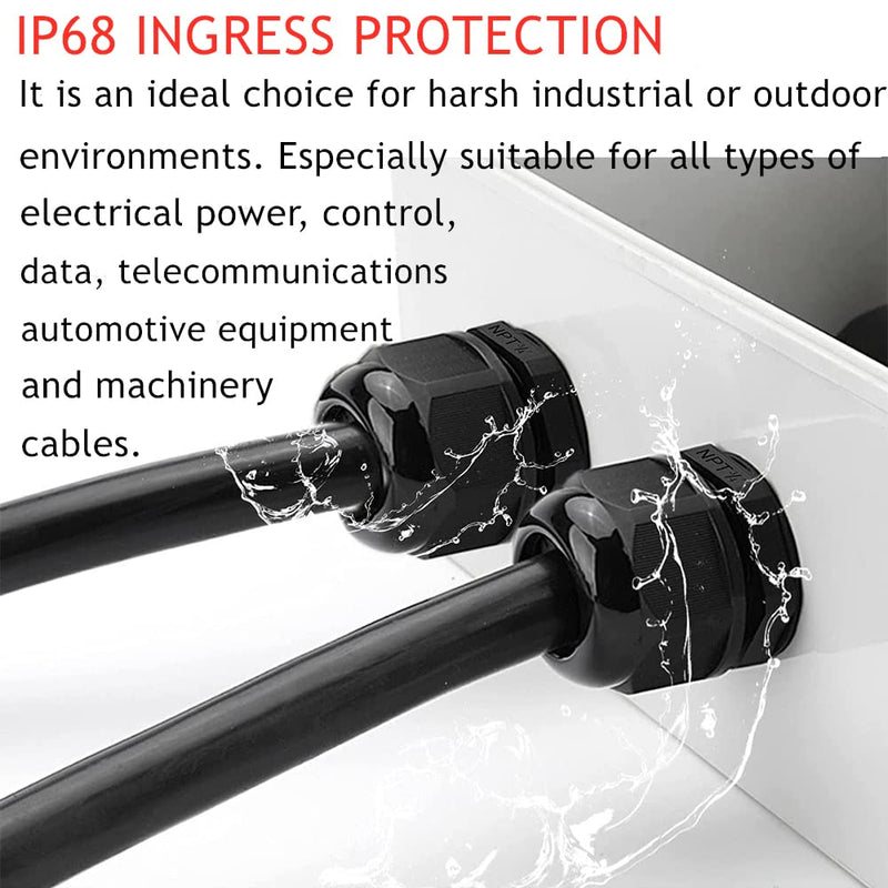 Cable Glands-PENGLIN 3/4" NPT Nylon Cable Connector, Strain Relief Cord Connector, IP68 Waterproof Adjustable Locknut(3/4 Inch (16-Pack)) 3/4 Inch (16-Pack)