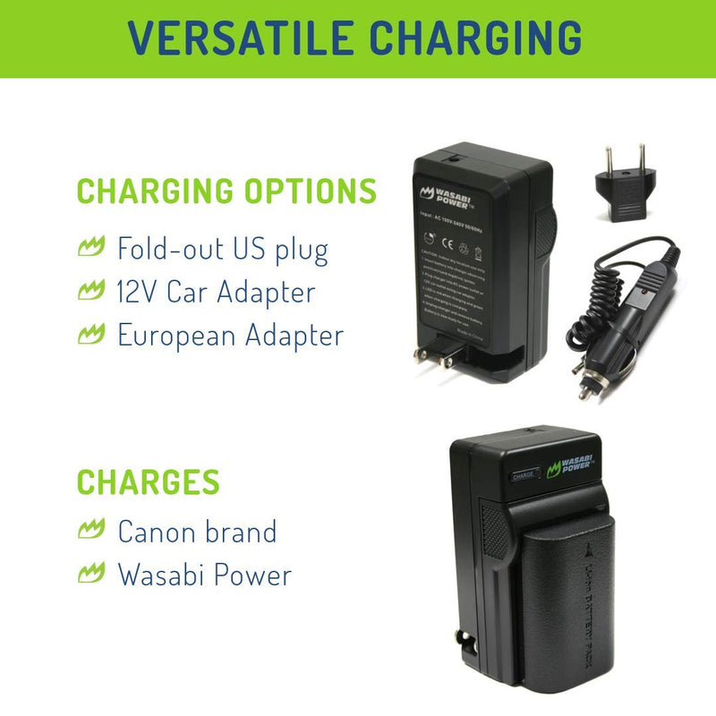 Wasabi Power LP-E6, LP-E6N Battery (2-Pack) and Charger for Canon EOS 5D Mark II/III/IV, 5DS, 5DS R, 6D, 6D Mark II, 7D, 7D Mark II, 60D, 70D, 80D, 90D, R, R5, R6, Ra, XC10, XC15, BMPCC 4K, BMPCC 6K 2 Batteries + Charger