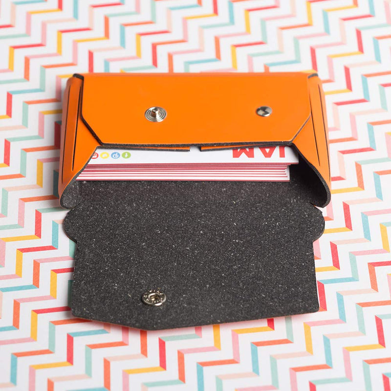 JAM PAPER Italian Leather Business Card Holder Case with Angular Flap - Orange - Sold Individually