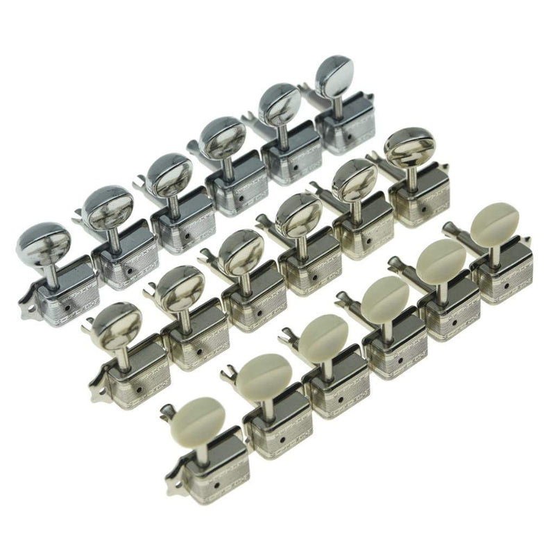 [AUSTRALIA] - Wilkinson Deluxe 6 Inline Vintage Guitar Tuners with Split Post Guitar Tuning Keys Peg Machine Heads For Strat/Tele Guitars Nickel with Ivory Buttons 