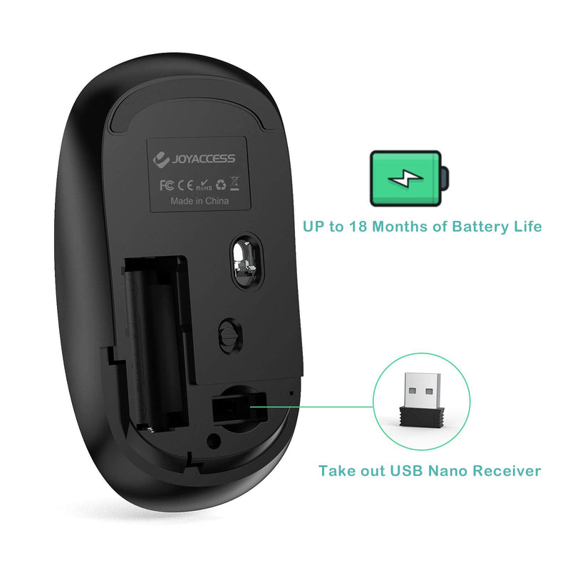 Wireless Mouse for Laptop, JOYACCESS 2.4G Ultra Thin Silent Mouse, with USB Nano 2400 DPI Portable Mobile Optical Cordless Mouse Mice for Laptop, PC, Computer, Mac - Black