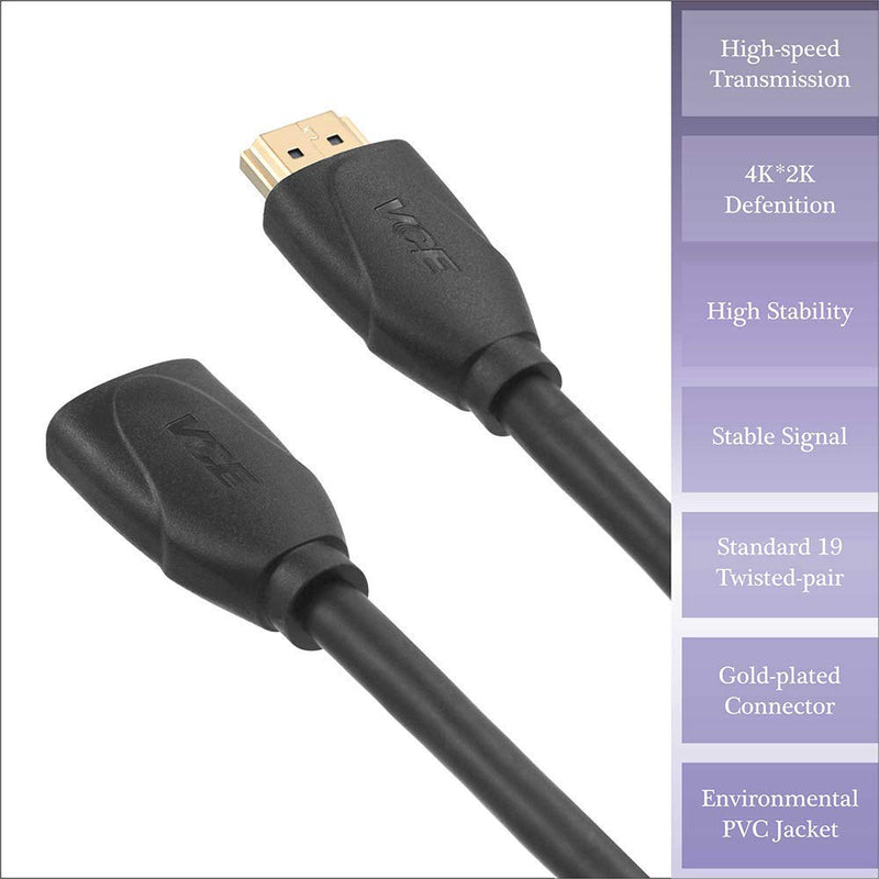 VCE Combo HDMI Extension Male to Female Cable 3FT 2-Pack, 3D&4K High Speed HDMI Cable with Ethernet,Supports Audio Return Channel,Bundle with HDMI 90,270 Degree Converters