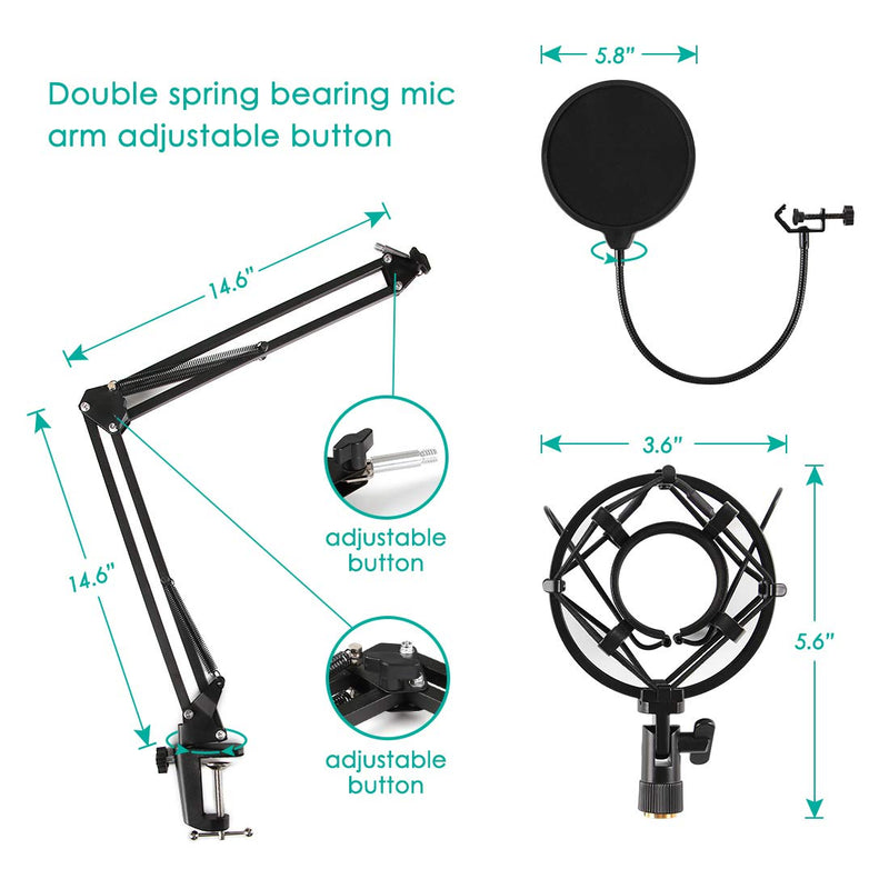 USB Condenser Microphone Kit,Yakomon Studio PC microphone with Stand,Professional 192KHZ/24Bit Streaming Podcast Mic for YouTube Video/Streaming Singing/Recording/Game/PS4(Updated) Mic02