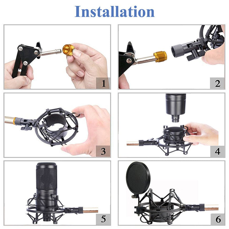 [AUSTRALIA] - Etubby 47-53mm AT2020 Microphone Shock Mount with Double Mesh Pop Filter & Screw Adapter, Adjustable Anti Vibration High Isolation Metal Mic Mount Holder Clip for Diameter of 47-53mm Microphone 47-53mm / L 