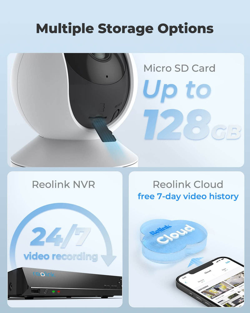Indoor Security Camera, Reolink E1 Pro 4MP HD Plug-in WiFi Camera for Home Security, Dual-Band WiFi, Multiple Storage Options, Motion Alert, Night Vision, Ideal for Baby Monitor/Pet Camera White