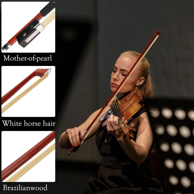 LMS Violin Bow Full Size 1/4 Brazilwood Violin Bows Lightweight Bow Well Balance Fiddle Bow Made with Ebony Frog Mongolian White Horse Hair for Violin Student Professional (1/4)