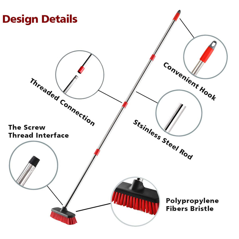 GeeRo Deck Scrub Brush with Long Handle - 54" Floor Scrub Brush, Adjustable Long Handled Shower Cleaning Brush Garage Floor Scrub Brush for Cleaning Bathroom, Garage, Patio, Kitchen, Tile and Tub 54"