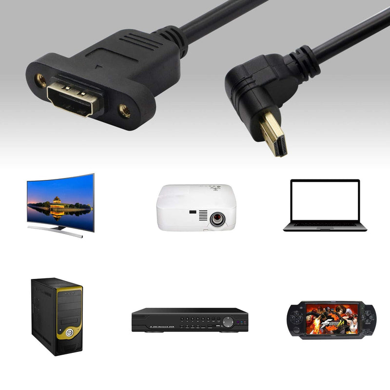 [AUSTRALIA] - HDMI Panel Mount 90 Degree Extension Cable,HDMI Femlae to 90 Degree UP Male Connector Wire, with Screw Hole Panel Mount,Support 4K 60hz 3D TV, Roku, Xbox360 eat. (Angle UP) Angle UP-0.5m 