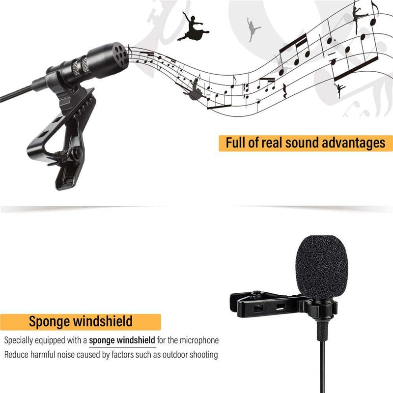 ANCLLO Lavalier Microphone Hands-Free Clip-on Lapel Mic with Omnidirectional Condenser for Smartphone Camera Live-steam Podcast Interview