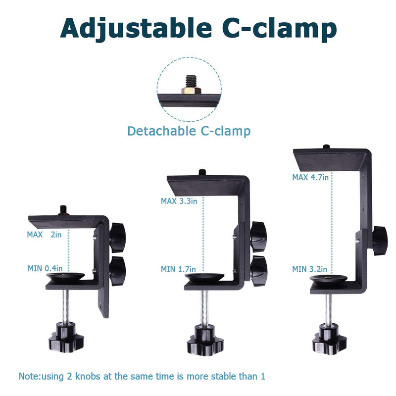 【Heavy Duty】 Tabletop Light Stand, 14-23.6in Adjustable Desktop DSLR Camera Mount with 1/4" Screw Tip, Photographic C-Clamp for Video Shooting, LED Ring Light, Webcam, Live Streaming, Makeup