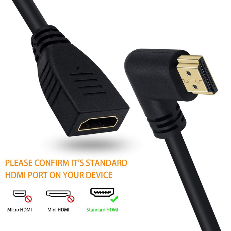 Poyiccot 8K HDMI Extension Cable, Short 8K HDMI 90 Degree Right Angle Male to Female HDMI 2.1 Cable Adapter 48Gbps with 8K 60Hz Video and 3D HDR for TV/Xbox /PS4 /PS5 (Right M/F), 0.5feet 8K HDMI Extension Cable Right Angle