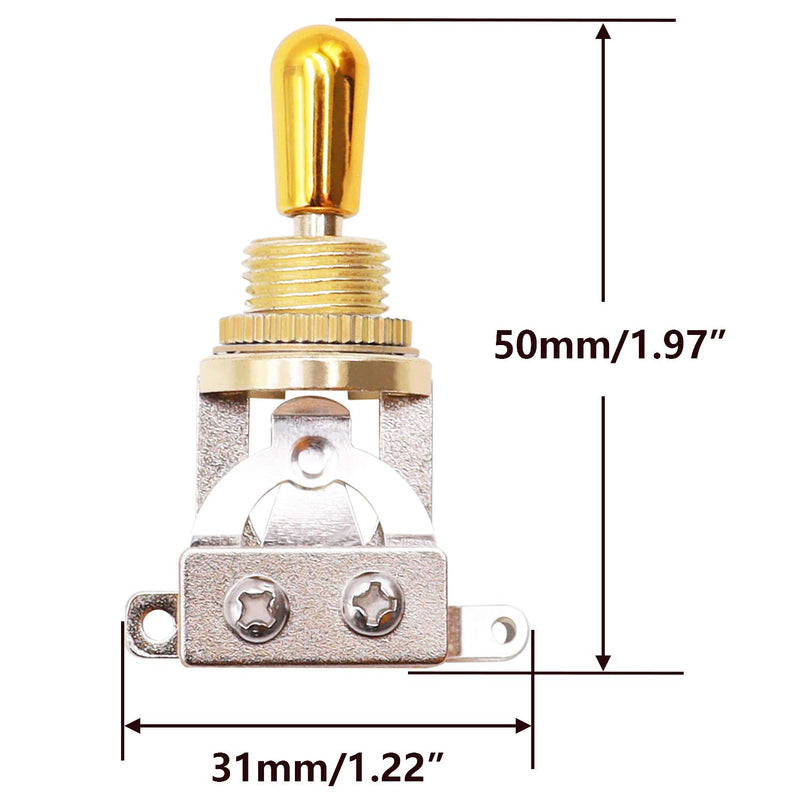 mxuteuk 3 Way Short Straight Guitar Toggle Switch Pickup Selector Gold for Guitar Parts Replacement with Brass Metal Gold Tip Knob Cap JTB-Y