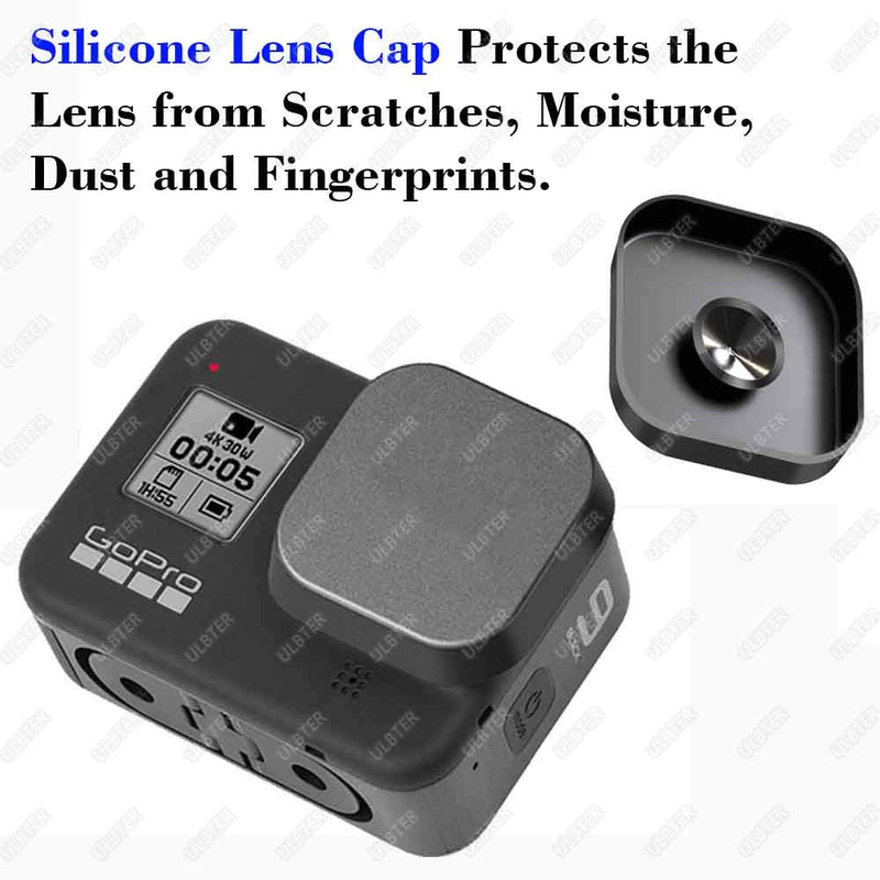 Mini Storage Bag Case for GoPro Hero10 Hero9 Hero8 Black + GoPro Hero 10 9 8 Rubber Lens Cap Cover , ULBTER Carrying Portable Boxes Accessory for Go pro Hero9 Hero8 [2+1 Pack] Black Bag+Cover