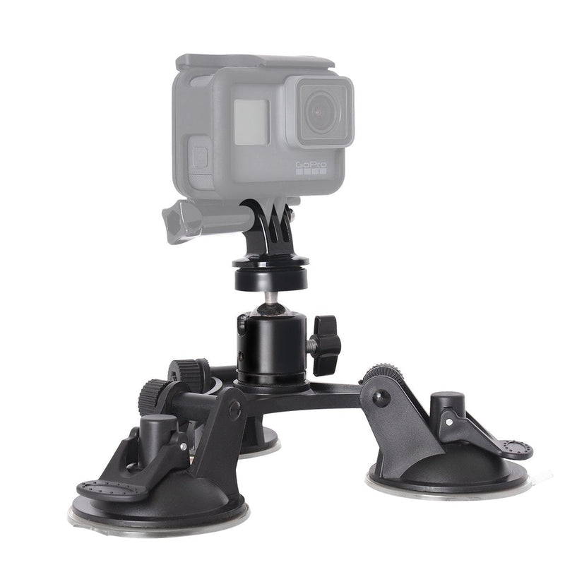 Triple Cup DSLR Camera Suction Mount w/Ball Head Compatible with Nikon Canon Sony DSLR/Camcorder + GoPro Hero 10 9 8 7 6 5 Sony Garmin Xiaomi Yi SJCAM Suction Cup Mount Car Mount Holder Window Mount