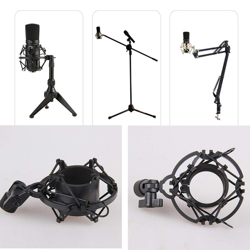 Mic Stand Compatible, Studio Shock Mount, Condenser Mic Shock Mount, Mic Holder Adapter Clamp, Microphone Shock Mount, for Most Large Diaphragm Condenser Microphones (Black)