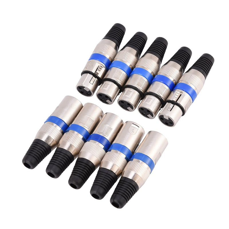 Neufday-5 Pairs 3-Pin XLR Mic Microphone Audio Connector Male Plug + Female Socket, New Year's Gifts