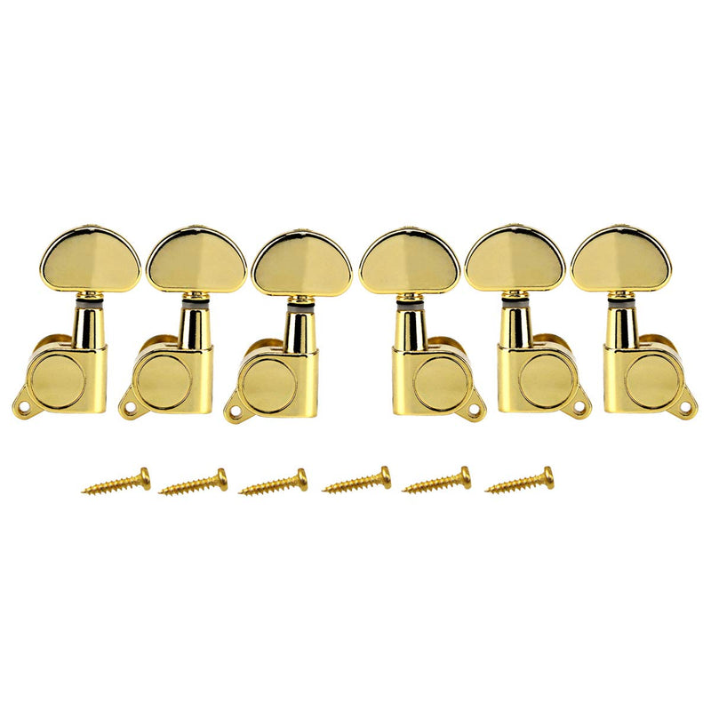 FLEOR 3R3L Sealed Tuners Tuning Pegs Half Moon Button Guitar Machine Head,Golden Golden