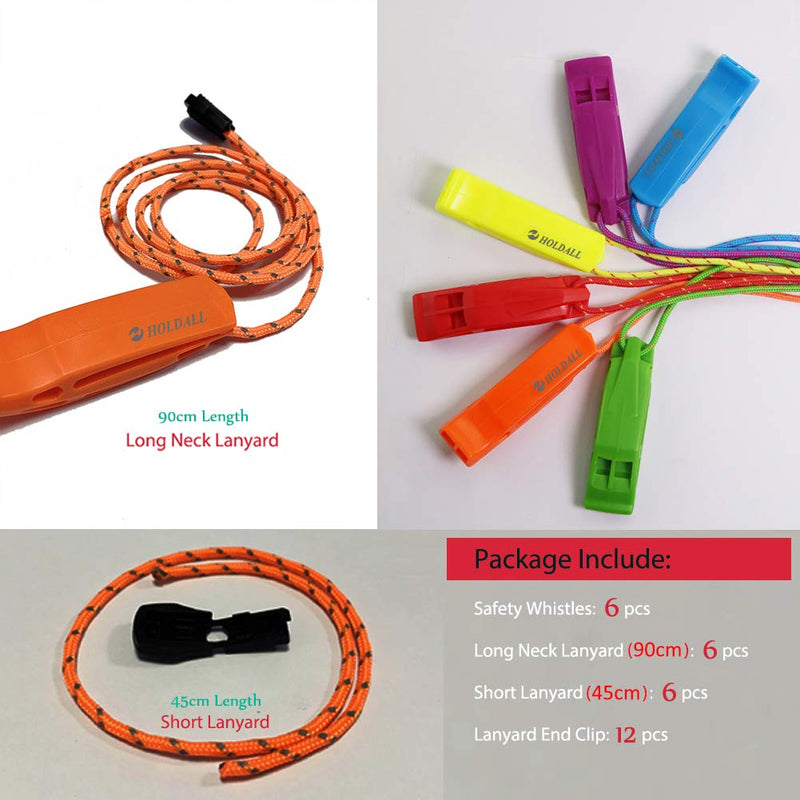 HOLDALL Emergency Whistle with Lanyard, Safety Whistle for Outdoors Camping Survival Kayak Boating & Signaling (Red,Orange,Green,Yellow,Blue,Purple)