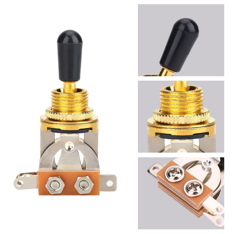 Dilwe Guitar 3 Way Toggle Switch, Metal Pickup Selector Toggle Switch with Black Tip Knob for LP Style Electric Guitar (gold)