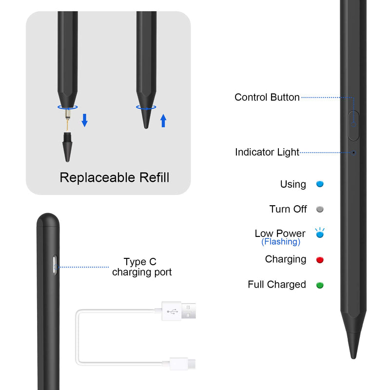 Pencil for iPad Air 4th Generation, Stylus Pen for iPad 8th gen with Palm Rejection Compatible with 2018-2021 Apple iPad 8th 7th 6th Generation iPad Air 4th 3rd Gen iPad Pro (11/12.9 Inch) (Black) Black