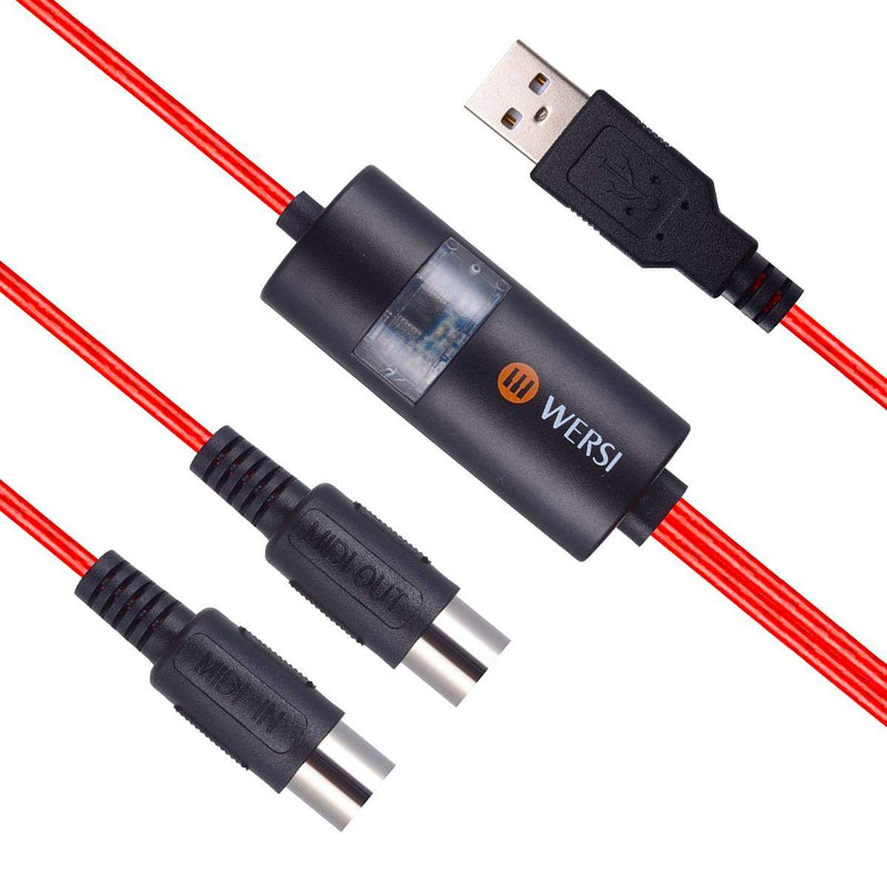 [AUSTRALIA] - USB MIDI cable Interface midi to USB IN-OUT Cable Converter for Mac PC Laptop to Music Piano keyboard 6.5Ft red 