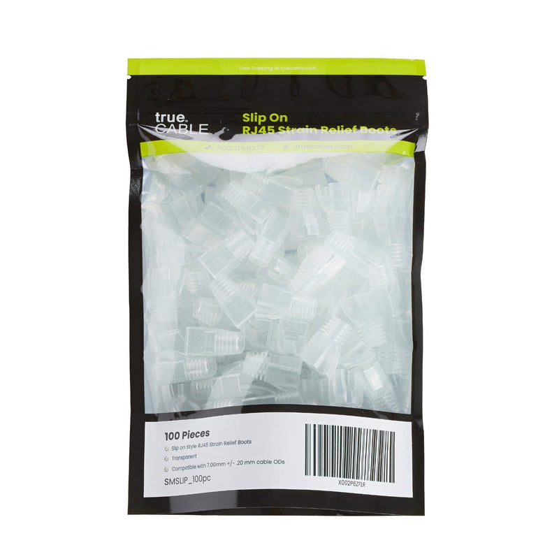trueCABLE RJ45 Strain Relief Boots, 7.0mm Slip-On PVC Plug Cover, Transparent, 100 Pieces 100pc 7.00mm - Small