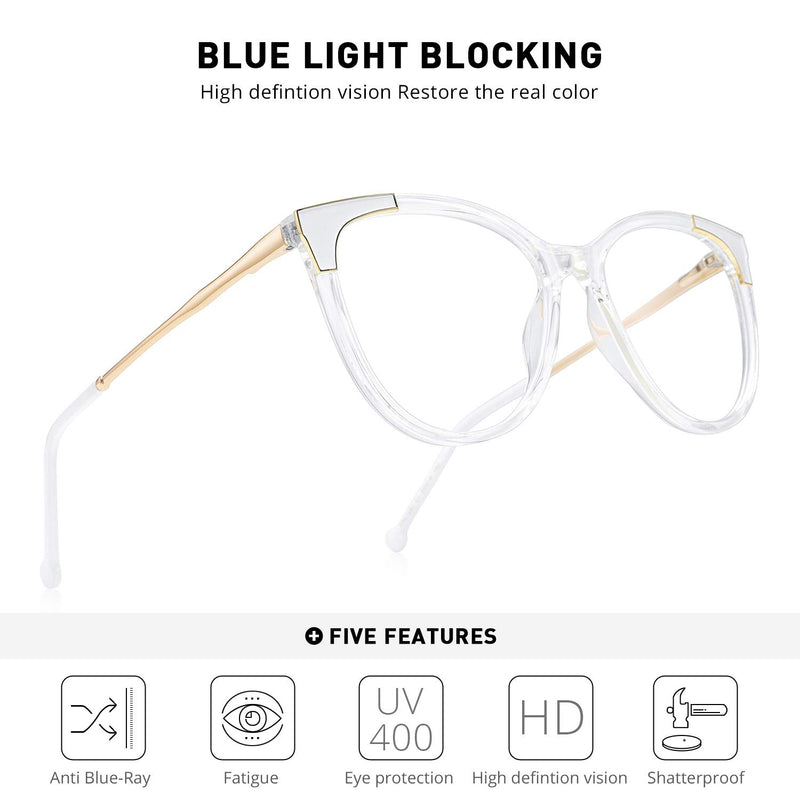 OLIEYE Cateye Blue Light Blocking Glasses Fashion Women Anti Eye Strain Computer Eyeglasses Frames Anti UV Clear Lens Transparent 53 Millimeters