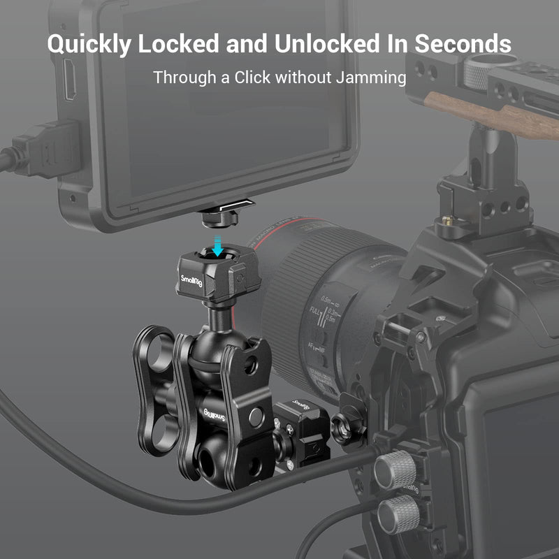 SmallRig HawkLock Dual Quick Release Ballhead Magic Arm 360° Rotation Articulating Magic Arm w 1/4"-20 Screw, Camera Mounting Adapter Holder for Canon DSLR, for Atomos Monitors, LED Lights - 3515