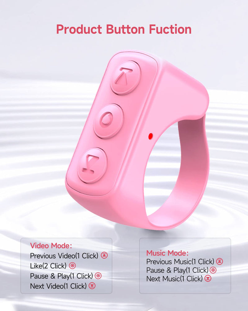 Tiktok Remote Control Ring Finger Scroller Remote Tiktok Bluetooth Scrolling Ring Page Turner,Compatible with iPhone,ipad,Android (Pink) Pink