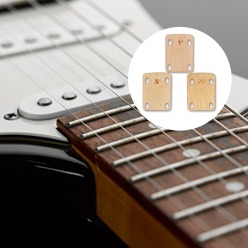 3pcs Guitar Neck Shims, Solid Maple Wood Guitar Neck Shim Protection 0.25, 0.5 and 1 Degree Guitar Neck Plate Tool for Guitar Bass Repairment