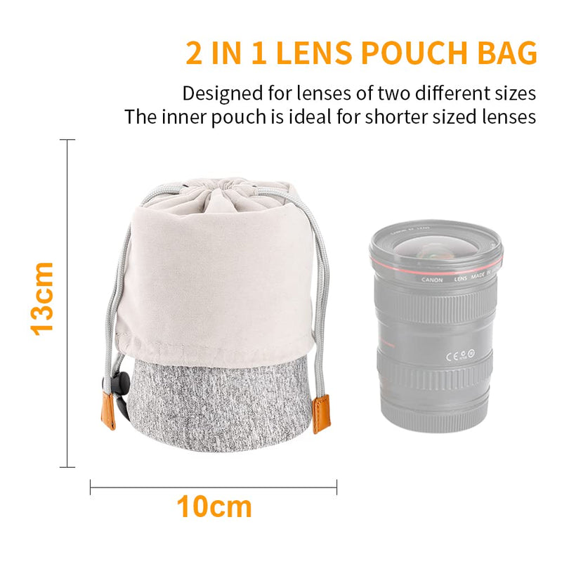 K&F Concept Lens Pouch Bag, 2-in-1 Neoprene Lens Carry Case Compatible with Multiple Sizes Camera Lens 10 x 18cm