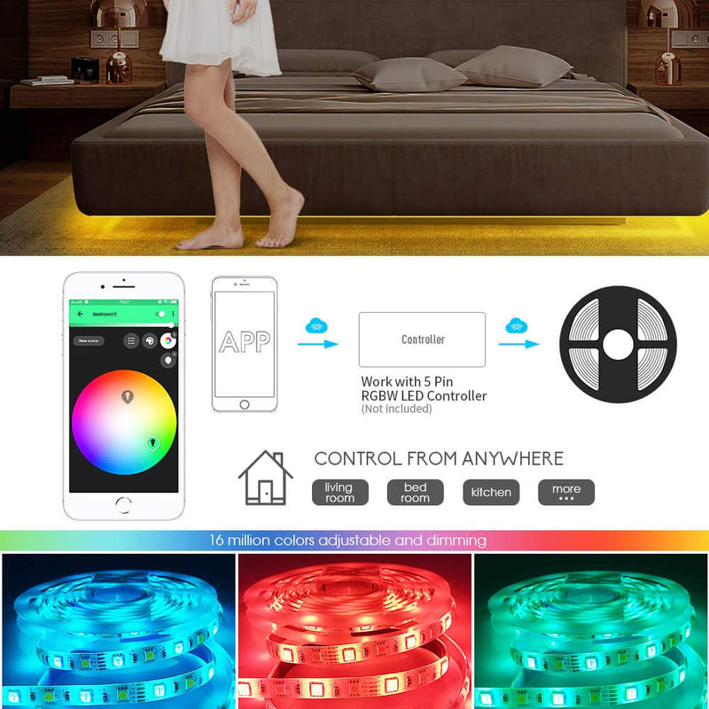 [AUSTRALIA] - GIDERWEL RGBW LED Strip Light,16.4ft RGB+Cold White SMD5050 Flexible 12V LED Strips 300LEDs,Dimmable Mixed Color Changing LED Tape Light Ambiance Lighting for Party Home Kitchen,Only 5m Strips 5m Rgbw Led Strips Only 