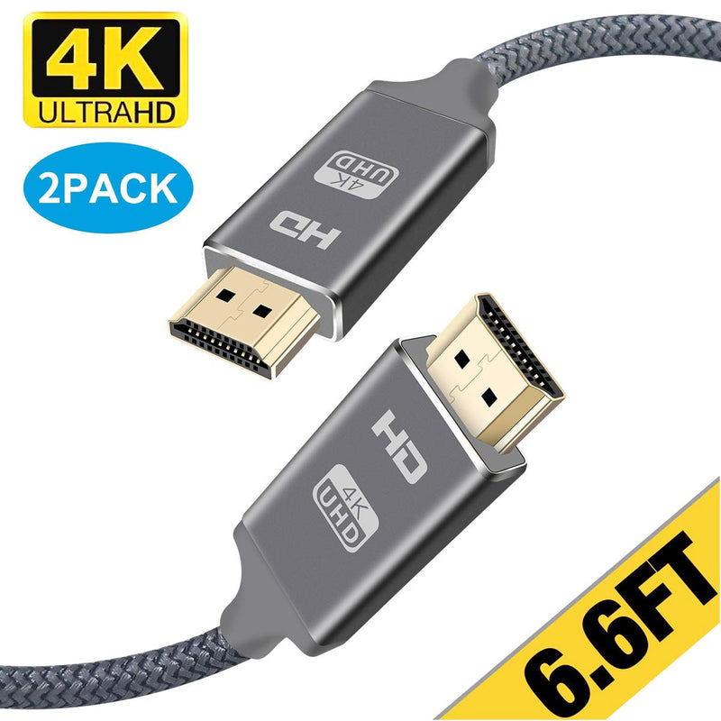 4K HDMI Cable 6.6 ft,2-Pack High Speed 18Gbps HDMI 2.0 Cable, 4K HDR, 3D, 2160P, 1080P, Ethernet - Braided HDMI Cord 32AWG, Audio Return(ARC) Compatible UHD TV, Blu-ray, PS4, PS3, PC, Projector 6.6ft Grey