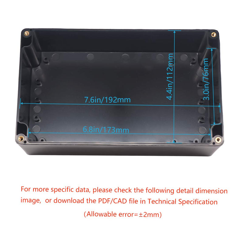 Zulkit Waterproof Plastic Project Box ABS IP65 Electrical Junction Box Enclosure Black 7.87 x 4.72 x 2.95 inch (200 x 120 x 75mm) 7.87" x 4.72" x 2.95"(Pack of 1)