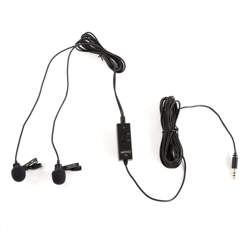 [AUSTRALIA] - Movo LV20 Dual Lavalier Microphone - Clip-on Omnidirectional Condenser Interview Microphone Set for Cameras, Camcorders, and Recorders 