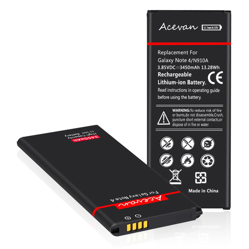 Note 4 Battery Acevan 3450mAh Battery Replacement for Samsung Galaxy Note 4 N910 AT&T N910A Verizon N910V Sprint N910P N910T N910U LTE N910F Galaxy Note 4 Batteries