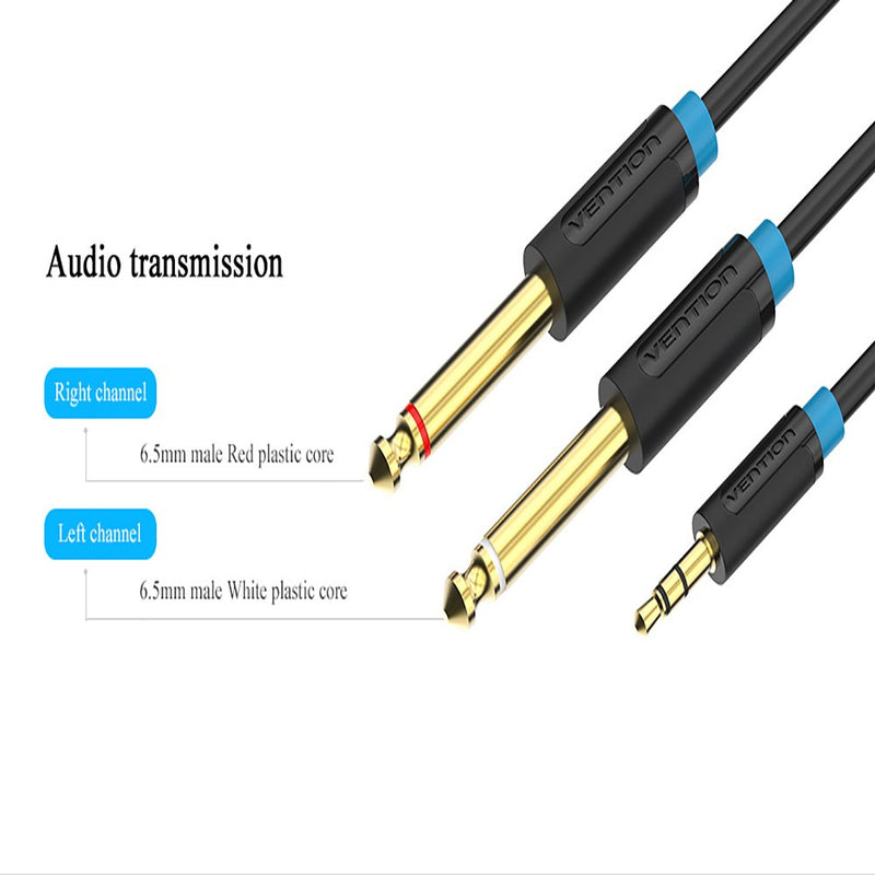 Double 6.35mm Mono Cable, Vention Aux Cabo 3.5mm 1/8 inch to Dual 6.35mm 1/4 inch Audio Splitter Digital Interface Cable Instrument Cable for Mixer Audio Recorder Electric Guitar Amplifier etc (1.5m) 1.5m