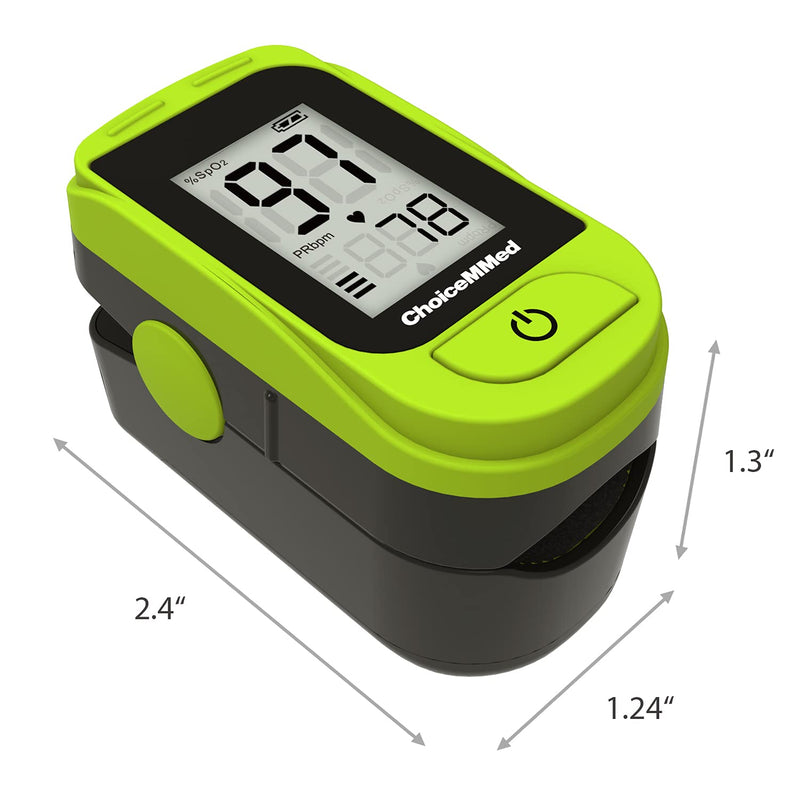 ChoiceMMed Light Green Finger Pulse Oximeter - Blood Oxygen Saturation Monitor - SPO2 Pulse Oximeter - Portable Oxygen Sensor Included Batteries - O2 Saturation Monitor Carry Pouch