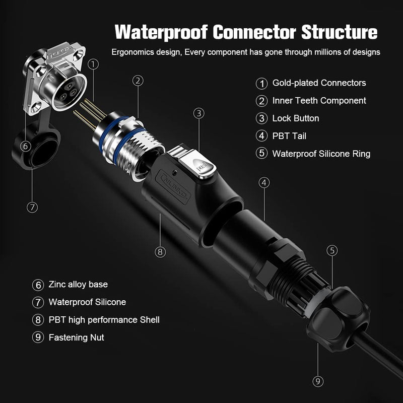 3 Pin Connector, Waterproof Connectors, Aviation Connector for Industrial, Power, Car, and Other Indoor/Outdoor Electrical Connection (2Pcs, Solder, Metal+Plastic) 3 PIN,2PCS